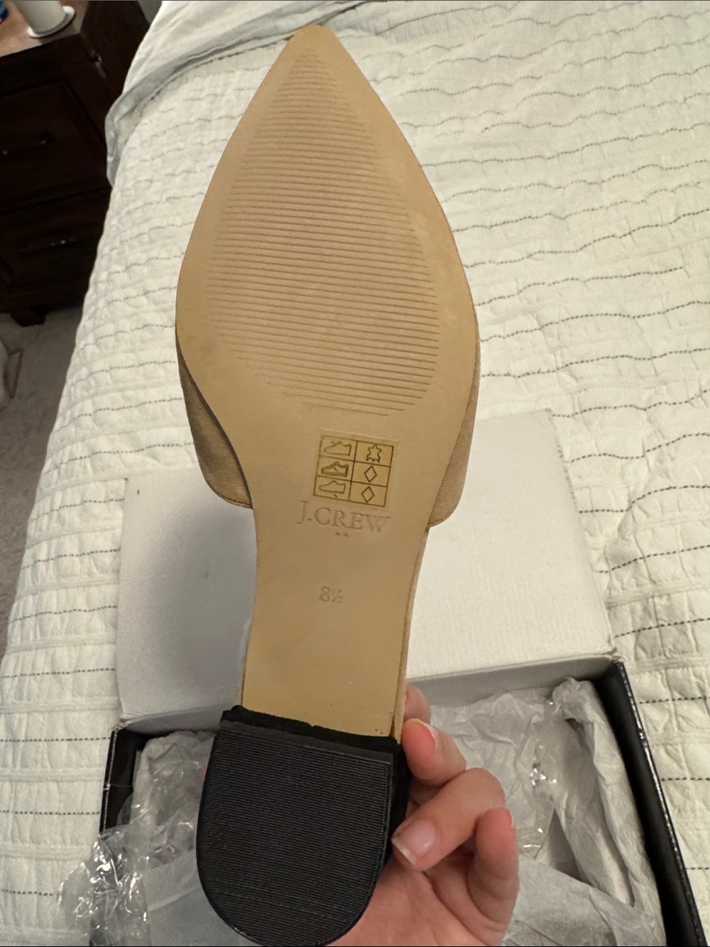 J. Crew Two-Tone Pointed Toe Flat with Pom Pom - Gold and Black - Picture 2 of 5